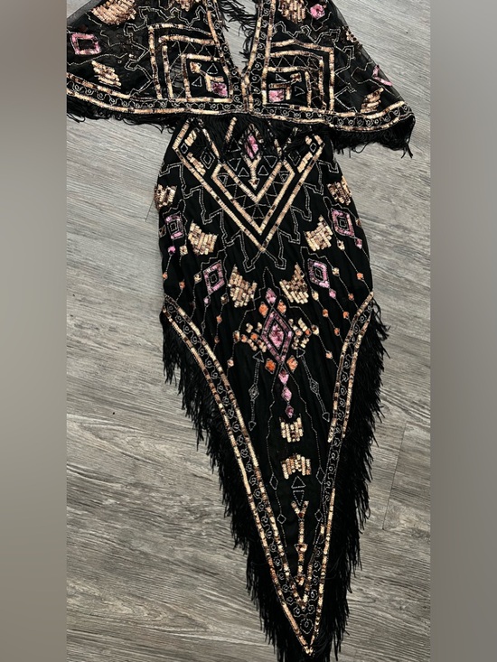 RARE Y2K ASOS design Black Sequin Fringe Maxi Dress with Pink & Rose Accents#A10 - Picture 5 of 16